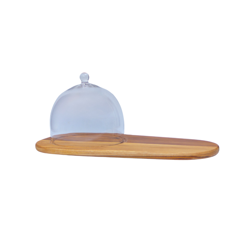Tabla de servir ovalada- Madera de Teca domo de cristal