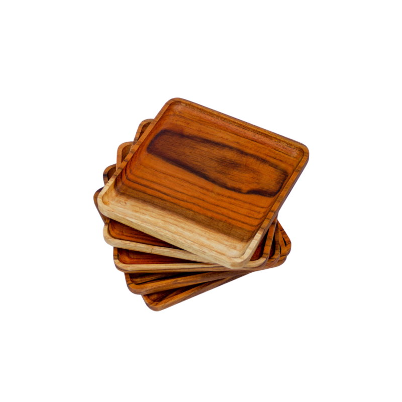 Set de 5 Platos Cuadrados de Madera de Teca
